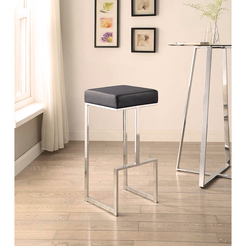 Tabouret de bar rembourré en chrome, Noir