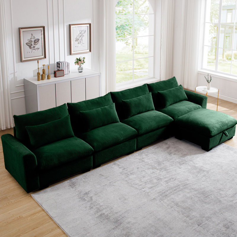 Canapé modulaire en L en velours côtelé avec repose-pieds et coussins de taille - Siège confortable Grand repose-pieds en forme de L 4 Assise profonde, confortable et ergonomique