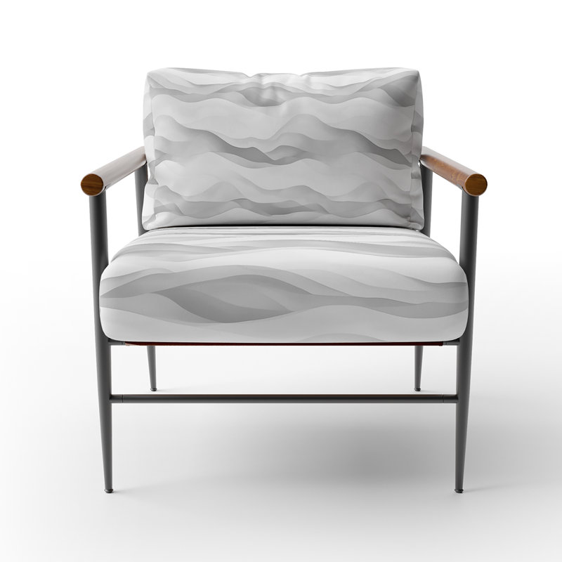 Chaise d'appoint abstraite - Fauteuil gris monochrome gris Wave, Bras ronds bruns