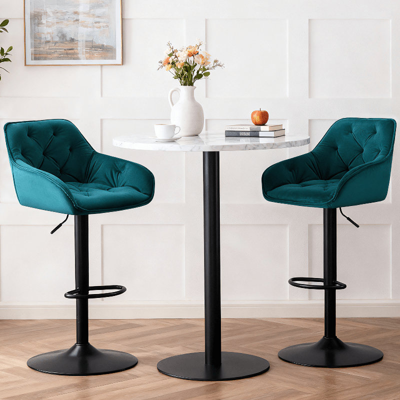 Swivel Velvet Upholstered Adjustable Height Counter Stool, Teal