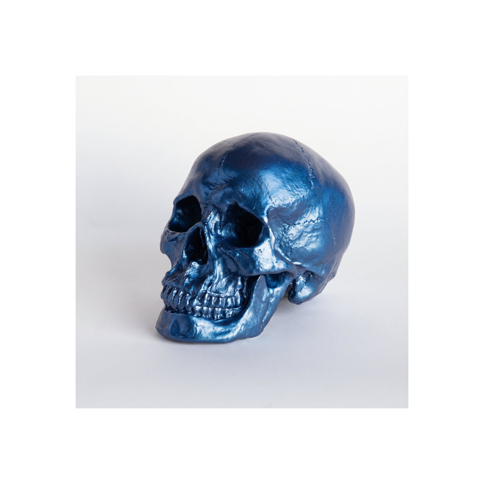 Muscogee Replica Faux Taxidermy Human Skull Figurine, Metallic Blue