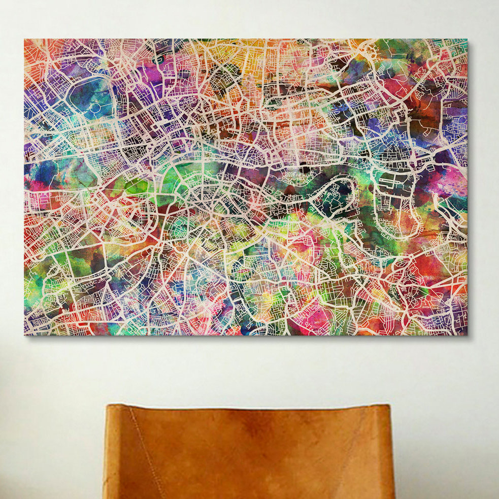 'London Map Watercolor II' by Michael Tompsett Graphic Art on Canvas iCanvas Mat 