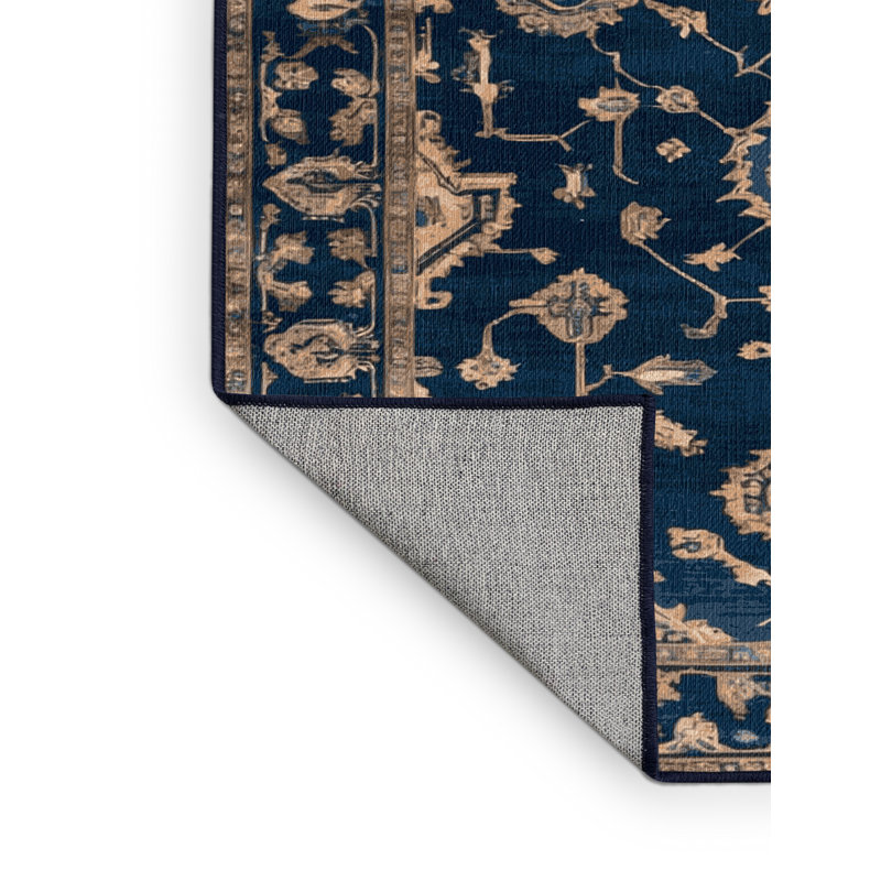 Machine Washable Overdyed Blue Area Rug, Square 4'