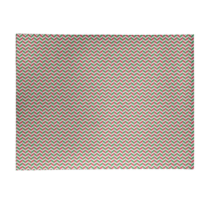 Tapis rouge/vert chevron fait main, Rectangle 5 pi x 7 pi
