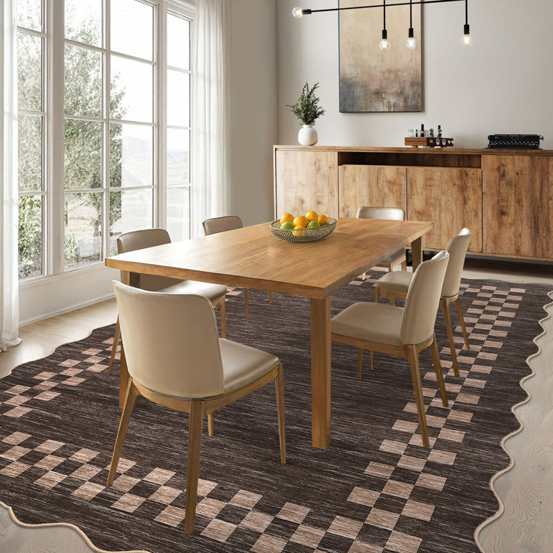 Tapis festonné lavable avec envers antidérapant, Brun, 9 x 12 pi