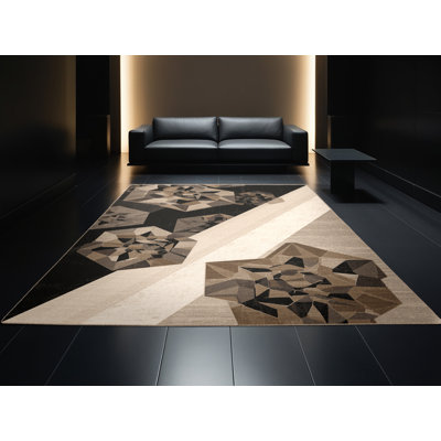 Tapis moelleux moelleux à motif géométrique moderne et contemporain beige - reliure beige