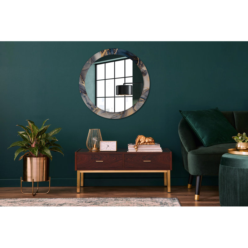 Huldar Glass Flat Wall Mirror, Navy/Grey/Gold