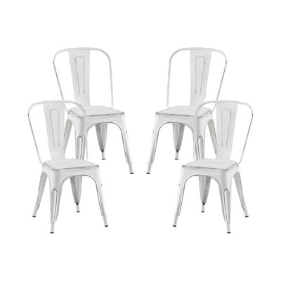 Ensemble de 4 chaises de salle à manger industrielles en métal mat sablé empilables à hauteur de siège de 18 pouces, extérieur intérieur, surface légère facile à nettoyer, assemblage facile, conception moderne et durable, pour bar de cuisine