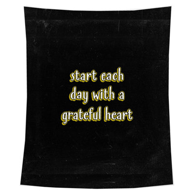 Start Each Day with a Grateful Heart — Distressed Chalkboard — Portrait Indoor Wall Tapestry