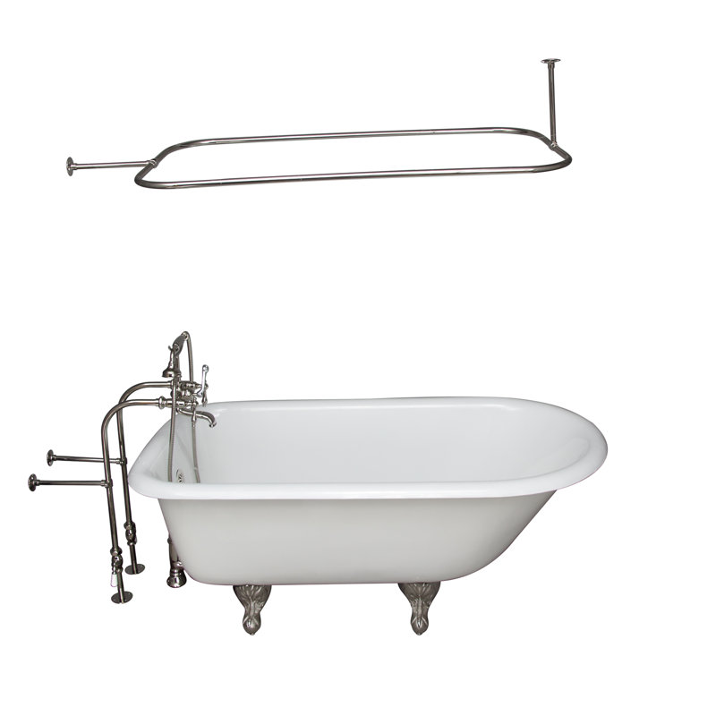 54'' x 30'' Soaking Cast Iron Bathtub with Faucet, Polished Nickel