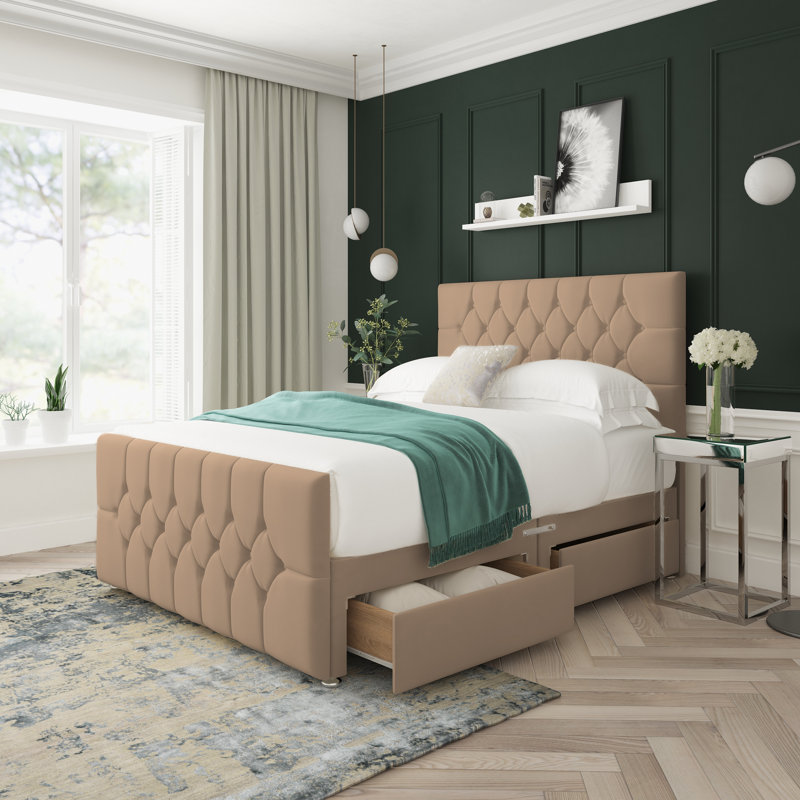 Upholstered Divan Bed, Right Side Drawers, Kingsize (5'), Mink