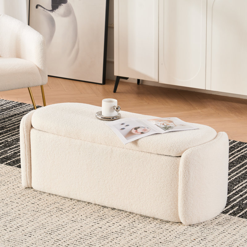 Stana Upholstered Storage Ottoman Bench with Large Hidden Storage, White