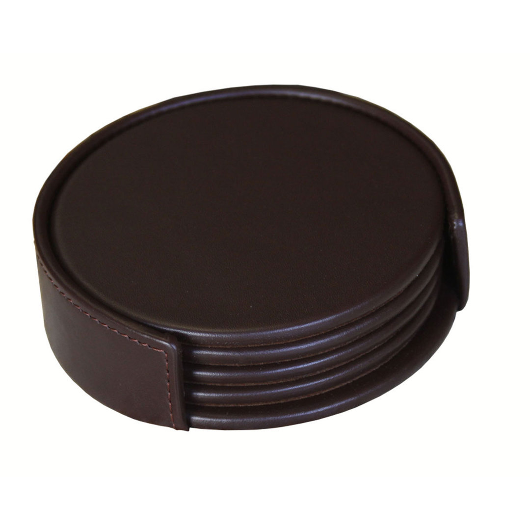 Leather Round 4 Piece Coaster Set (Set of 4) Latitude Run®