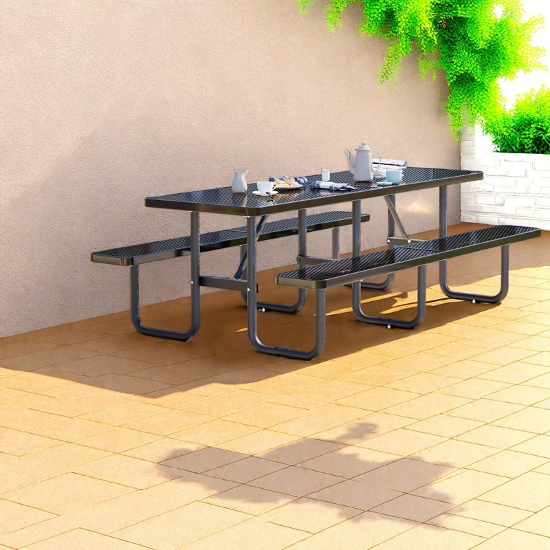 Tables de patio spacieuses, salle à manger moderne en acier de 96 pouces pour famille