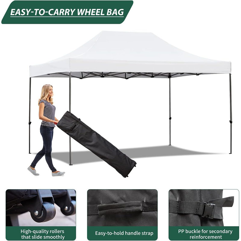 10' X 15' Pop Up Canopy Tent, Instant Canopy With Roller Bag & And Bags, Outdoor Canopies For Event White, White