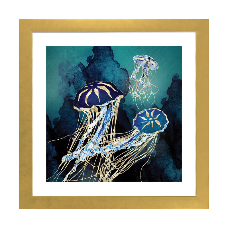 Métallique méduse III - impression d'art graphique, H 24 po x l 24 po x p 1 po, Blanc, Gold Paper