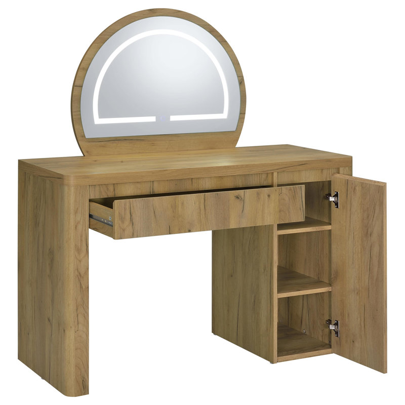 Coiffeuse Irwin avec miroir DEL et rangement, chêne rustique