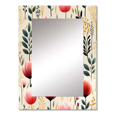 Safia Artistic Essence Floral Pattern - Floral Decorative Mirror, Cottage Wall Mirror, Printed Metal Art