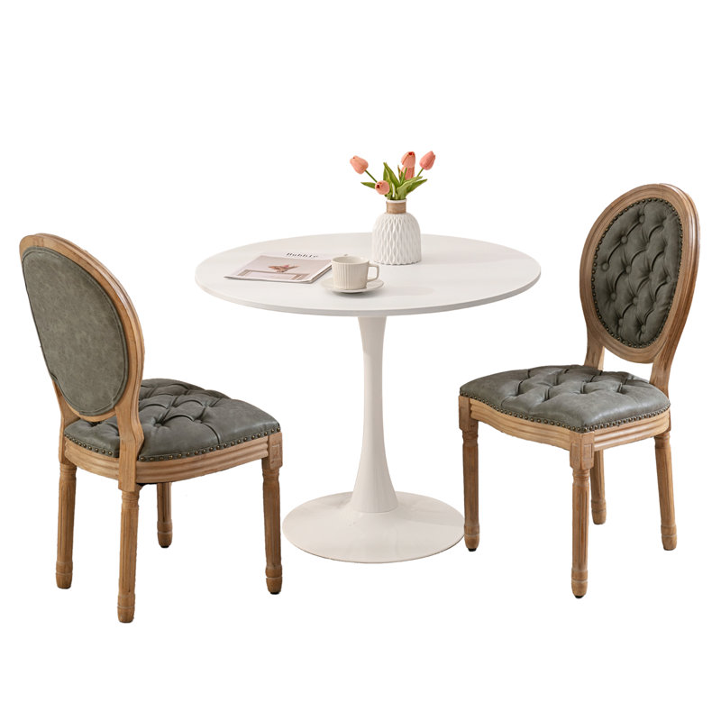 Ensemble de table de salle à manger ronde 31,5 "et 2 chaises à dossier rond, Blanc, Vert
