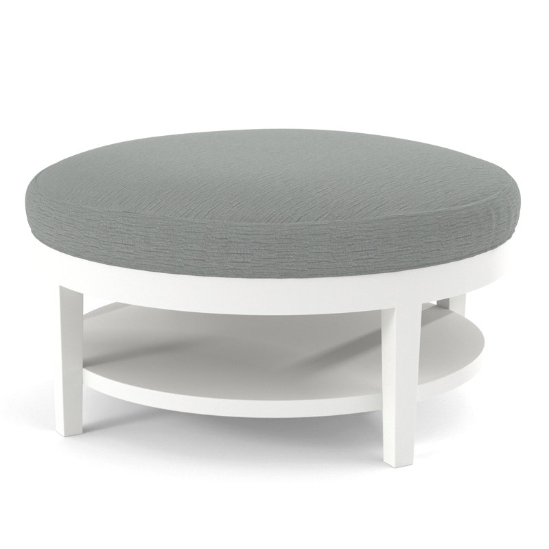 Midtown Upholstered Ottoman, Green and Blue Stripe; 0252-54, Frost White Finish