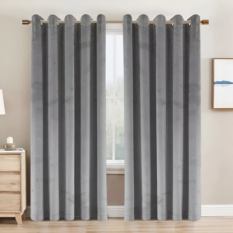Crushed Velvet Eyelet Window Curtains, Grey, 168cm Width x 137cm Drop
