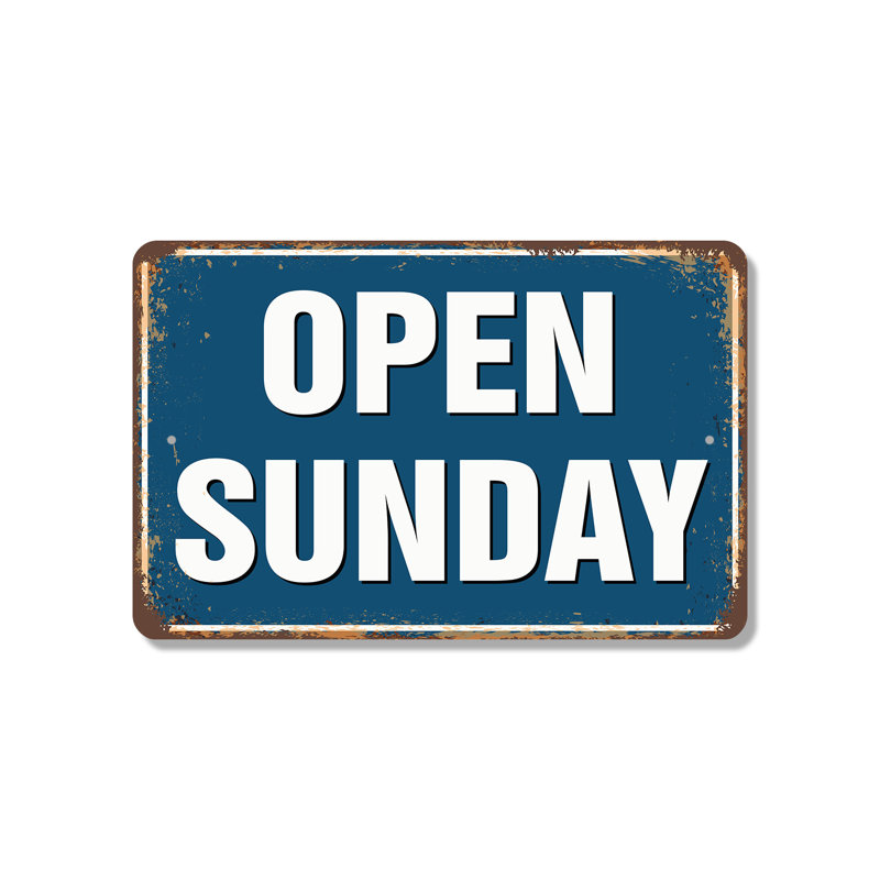 Open Sunday Street 10 Inch x 14 Inch Plastic Sign