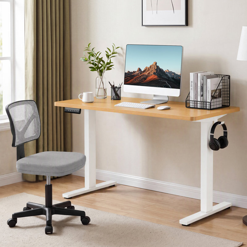 Ensemble de bureau: chaise de bureau en filet et bureau électrique, Rouille / Noir