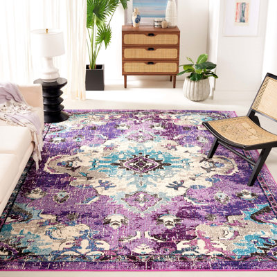 Brynlee Oriental Machine Made Power Loom Polypropylene Area Rug in Lavender/Light Blue