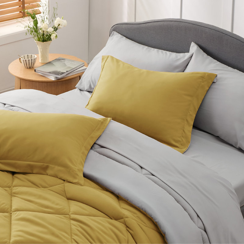 Best Seller Bedsure Comforter Set Reversible Bedding for All Seasons-89GSM, Yellow, Twin XL Comforter + 2 Additional Pieces