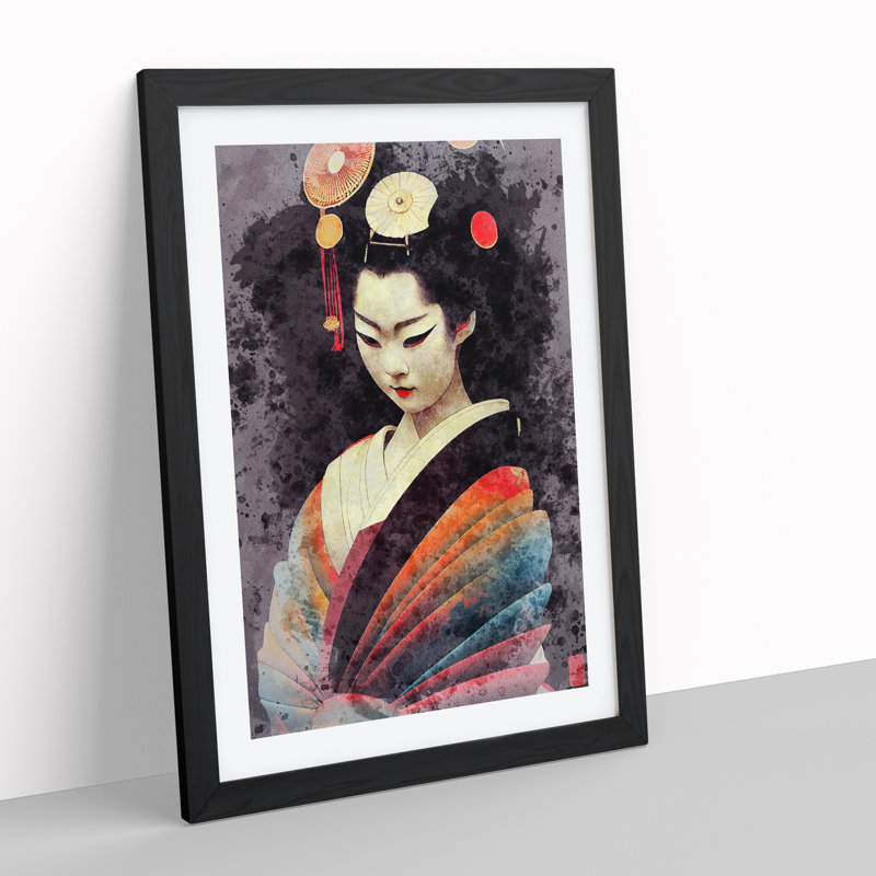 Geisha Watercolour No.1 - Single Picture Frame Painting, Black, 64cm H x 46cm W x 2cm D