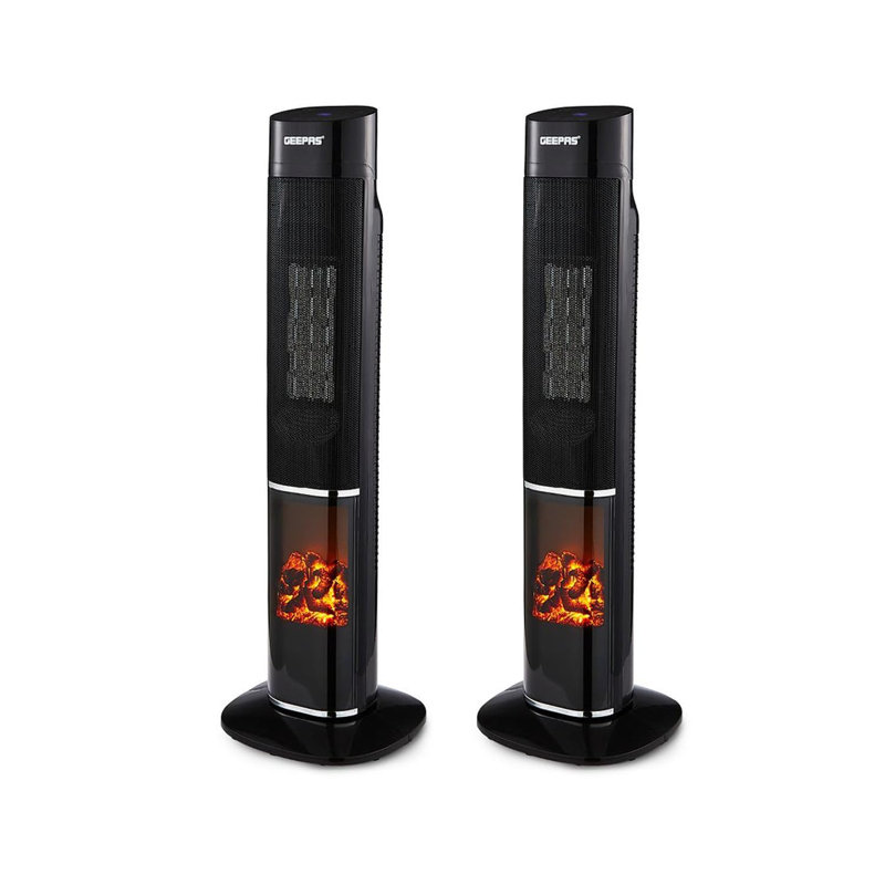 GEEPAS Oscillating Digital Tower PTC Energy Efficient Heater With 3D Flame | 2 Heat Settings Low Running Cost Ceramic Heater LED Display 24H Timer Remote Control Cool & Warm Blow Modes, Safety Cut-Off