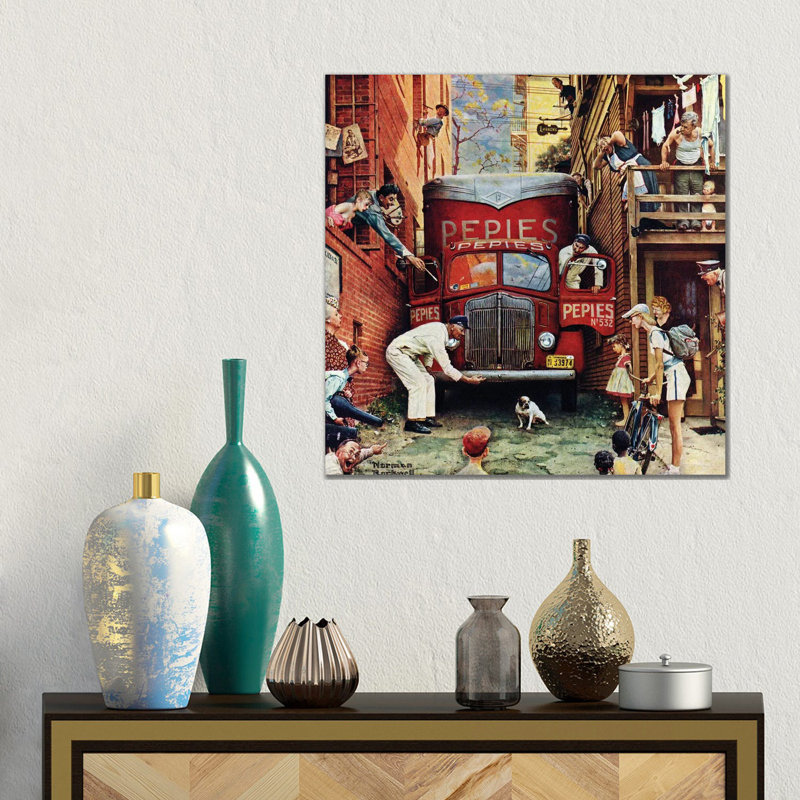 Road Block by Norman Rockwell - 1 Piece Wall Art on Canvas, 45.72 cm H x 45.72 cm W, Wrapped Canvas, Does Not Apply