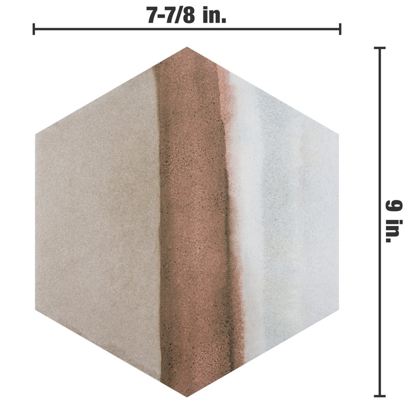 Matter Hex Canvas 8' x 9' Stone Look Wall & Floor Tile, Taupe/Red