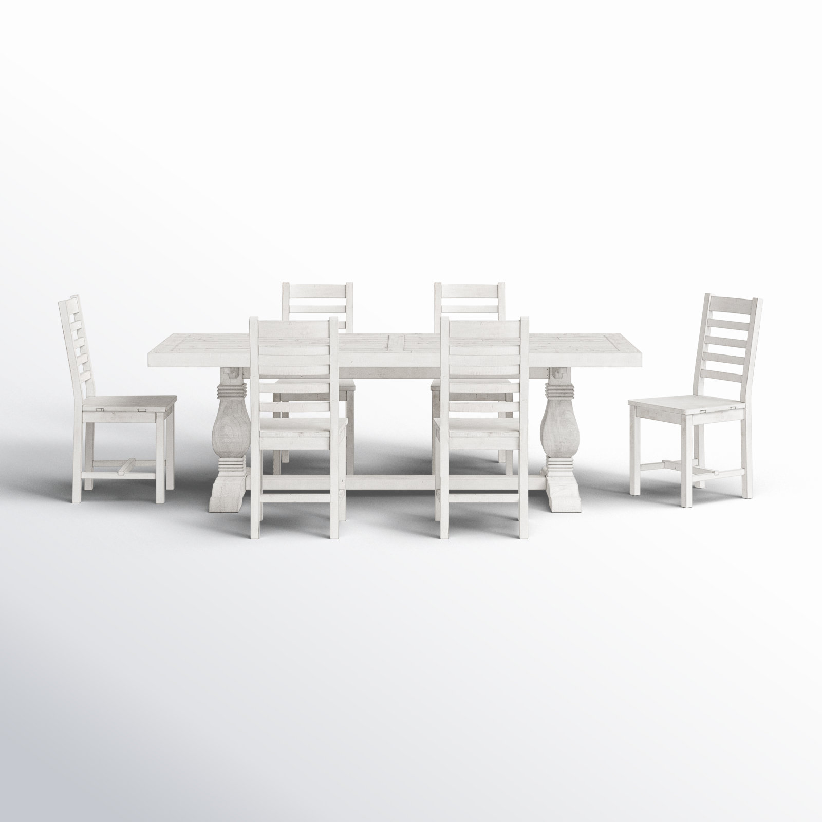 Kinston Pine Dining Table Set, Distressed Ivory