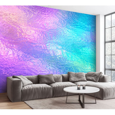 Wall Mural Peel and Stick Wallpaper Holographic foil Holograph iridescent Gradient rainbow Dreamy pink Self-Adhesive Removable Contact Paper Wall Decor for Living Room Bedroom 100"H x 144"W