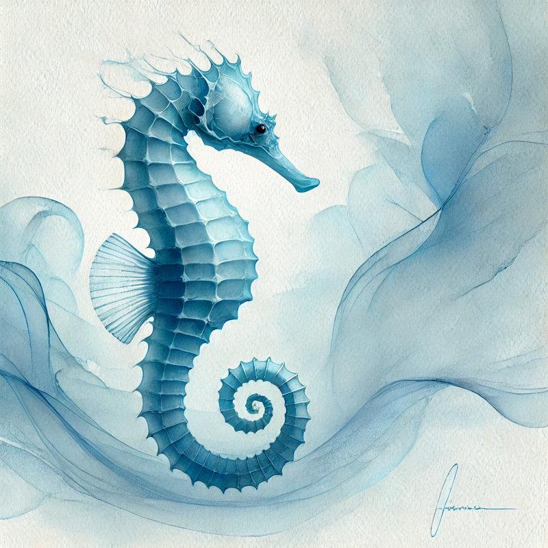 Elegant Seahorse Wrapped Canvas Wall Art, 12" H x 12" W