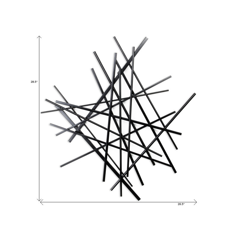 Sculpture dimensionnelle suspendue abstraite en métal noir 29 po x 27 po