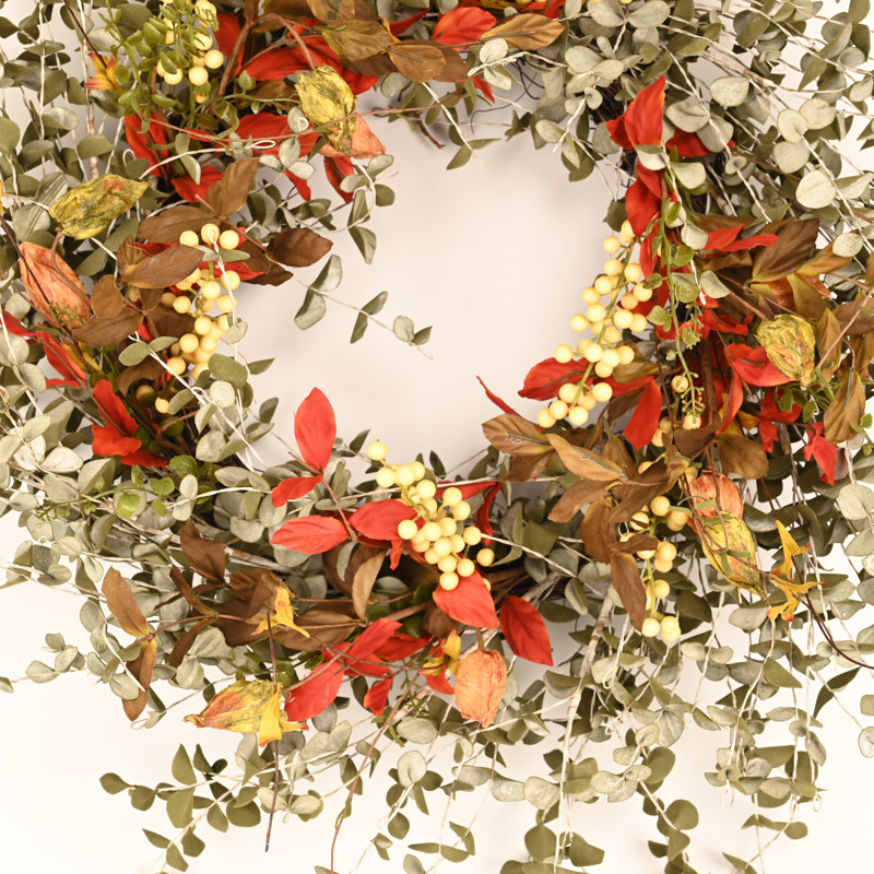 26" Fall Winter Mini Eucalyptus Berry Wreath for Front Door
