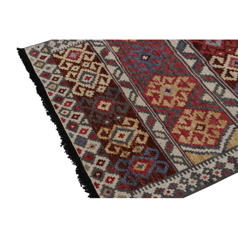 Burano Hand Knotted Wool Geometric Area Rug, Rectangle 4' x 6'