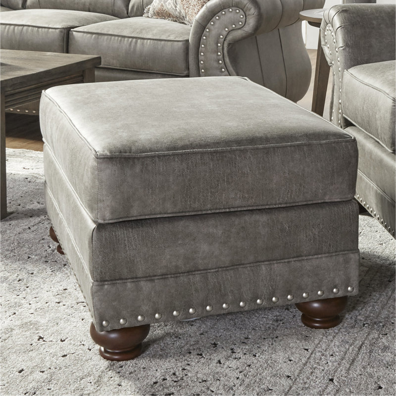 Shandon Fabric Upholstered Nailhead Ottoman, Goliath Mica