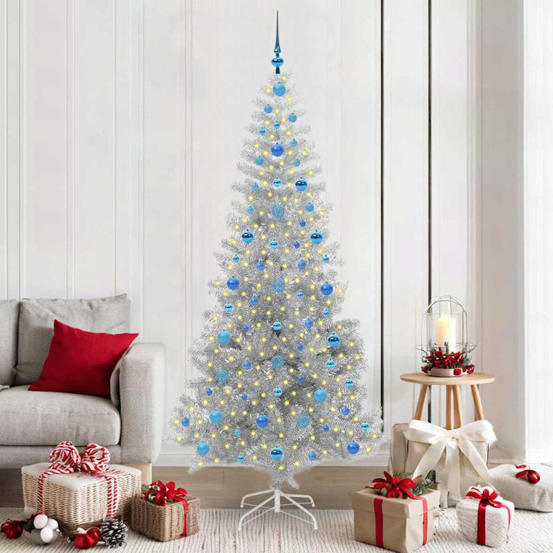 vidaXL Christmas Tree with 150 LEDs with Stand Silver PET, 6.89 ft