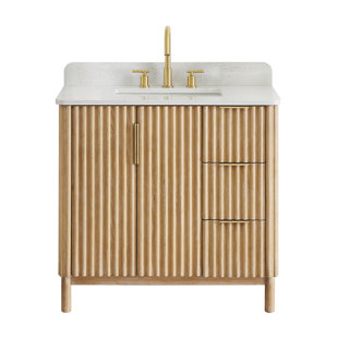 Siena 36" Single Bathroom Vanity with Grain White Engineered Stone Countertop without Mirror