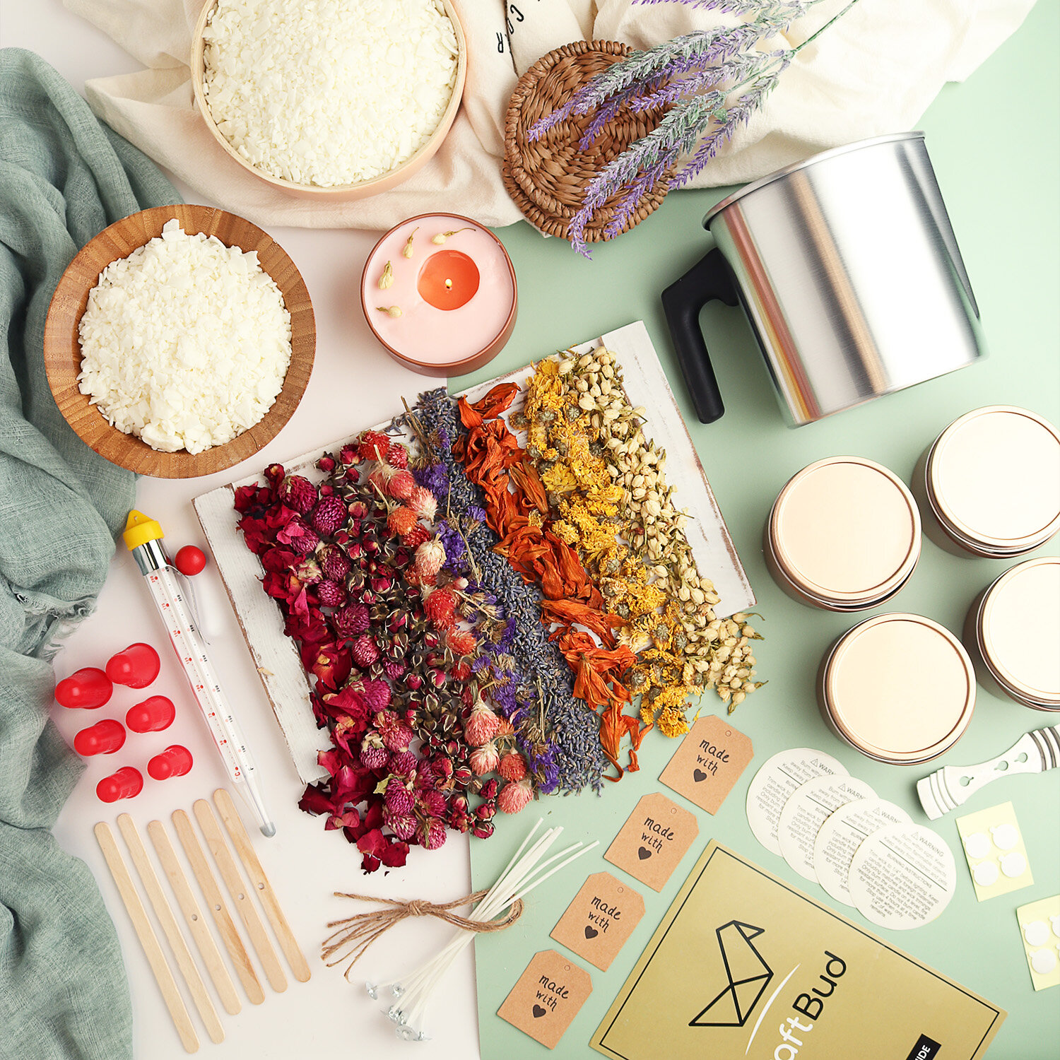 Hearth & Harbor DIY Natural Soy Candle Making Kit with Dried Flowers