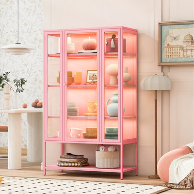 Vitrine en fer de 67,25 po de haut avec porte en verre et lumières DEL Armoire vitrée en acier pour objets de collection