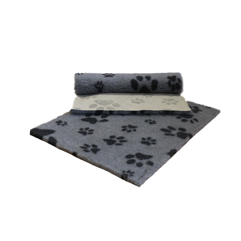 Vet Fleece Bedding | Non-Slip Multi-Paws Vet Bed O Animal Print Fleece Pet Bed, Grey/Charcoal, 3cm H x 91cm W x 61cm D