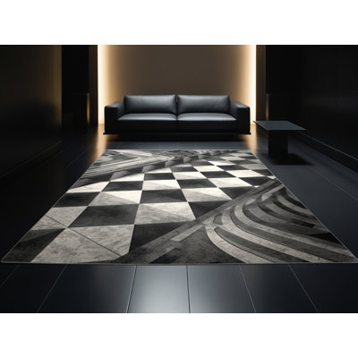 Tapis art déco lavable à la machine gris Pahola