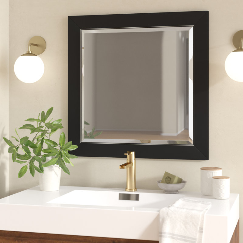 Demoss Solid Wood Flat Mirror, Black Framed, Black, 25" x 25"