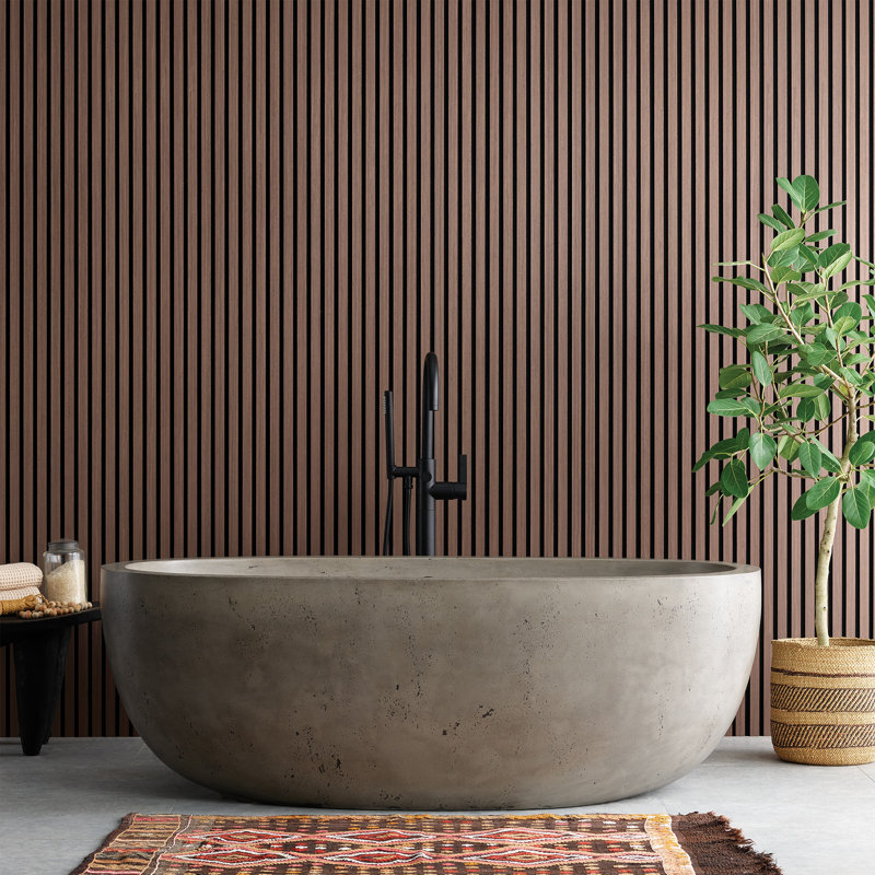 Avalon NativeStone Freestanding Soaking Cement Bathtub, 22" H x 36" W x 66" L, Ash