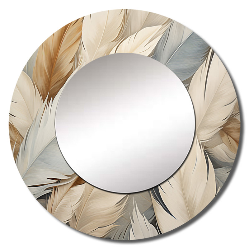 Feathery Plumes II - Feathers Round Mirror Wall Decor_MTMIR111807, 29" x 29"
