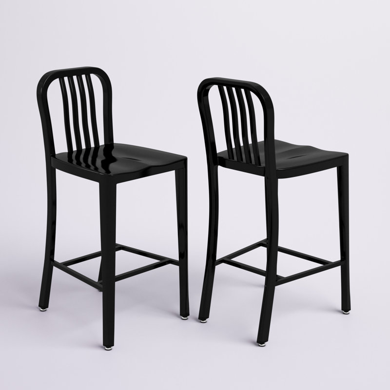 Indoor/Outdoor Commercial Grade Metal Modern Barstools (Set of 2) by Flash Furniture, Black, Counter Stool (24" Seat Height)